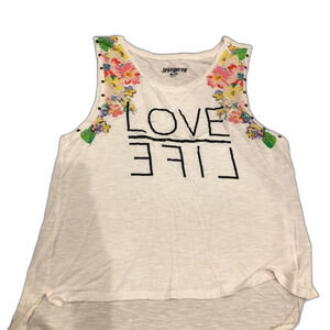 Seventeen Love Life White w/ Floral Womens Large Tank‎ Top Sleeveless Round Neck